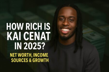 Kai Cenat with money background and bold centered text on his 2025 net worth.
