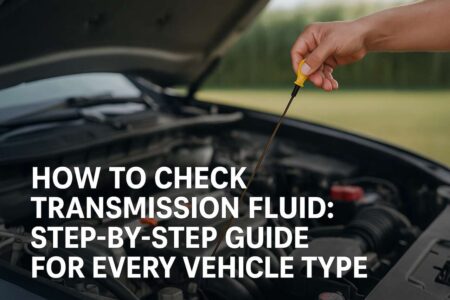 Checking transmission fluid with a yellow dipstick under car hood.