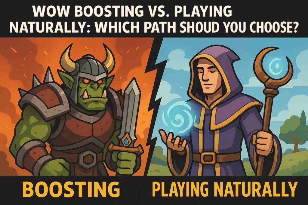 WoW boosting vs. playing naturally split-screen with orc and mage characters.