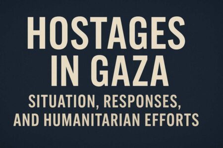 Hostages in Gaza title on dark blue background with subtitle about crisis response.