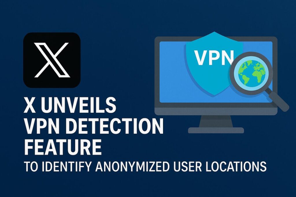X's VPN detection feature illustration with shield, computer, and globe.